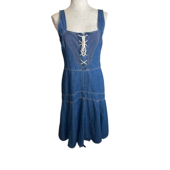 Lauren Jeans Co Vintage Womens Dress Size 4 Blue Corset Front Denim Pure Cotton - Picture 12 of 13